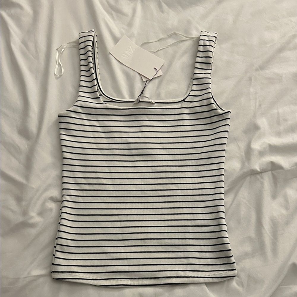 Zara Black and White Striped Tank Top